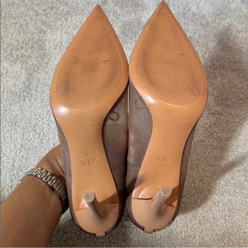 Zara Mesh Pointed Toe Heels Nude Tan size 40 - Picture 3 of 3